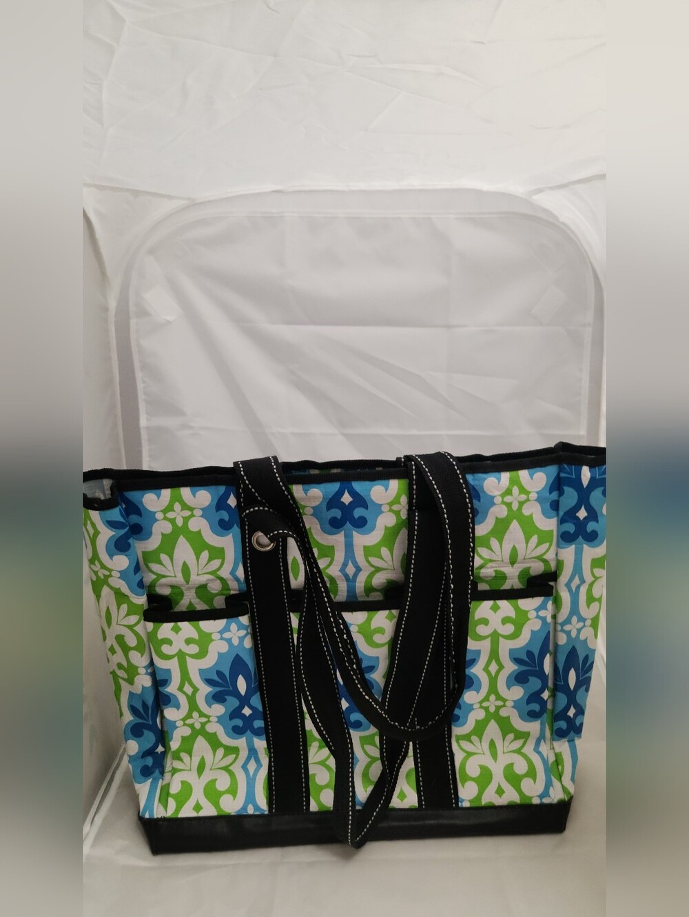 Scout Blue, Green & White Patterned Tote with Black Trim - Picture 4 of 6